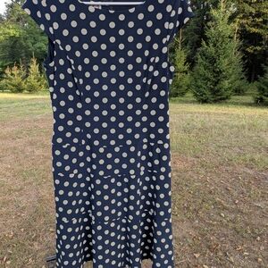 Anne Klein Midnight Blue Dress with Cream Dots